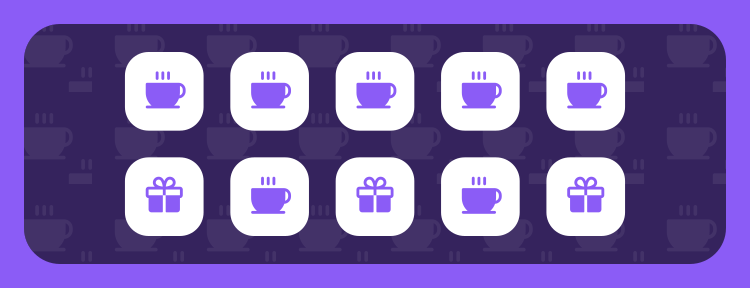 A completed ten-stamp card, with gift icons marking the rewards at six, eight and ten